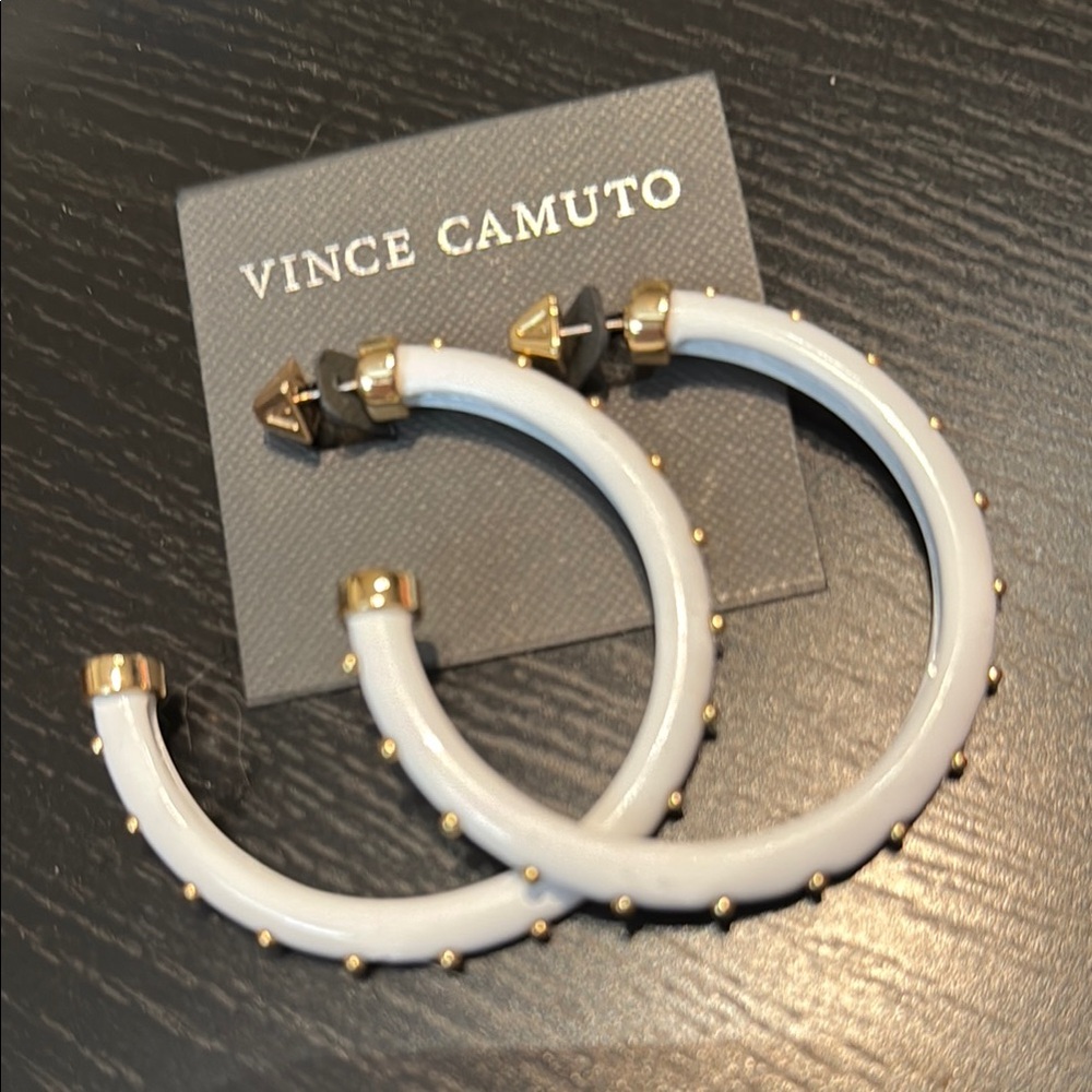 Vince Camuto White and Gold Hoop Earrings